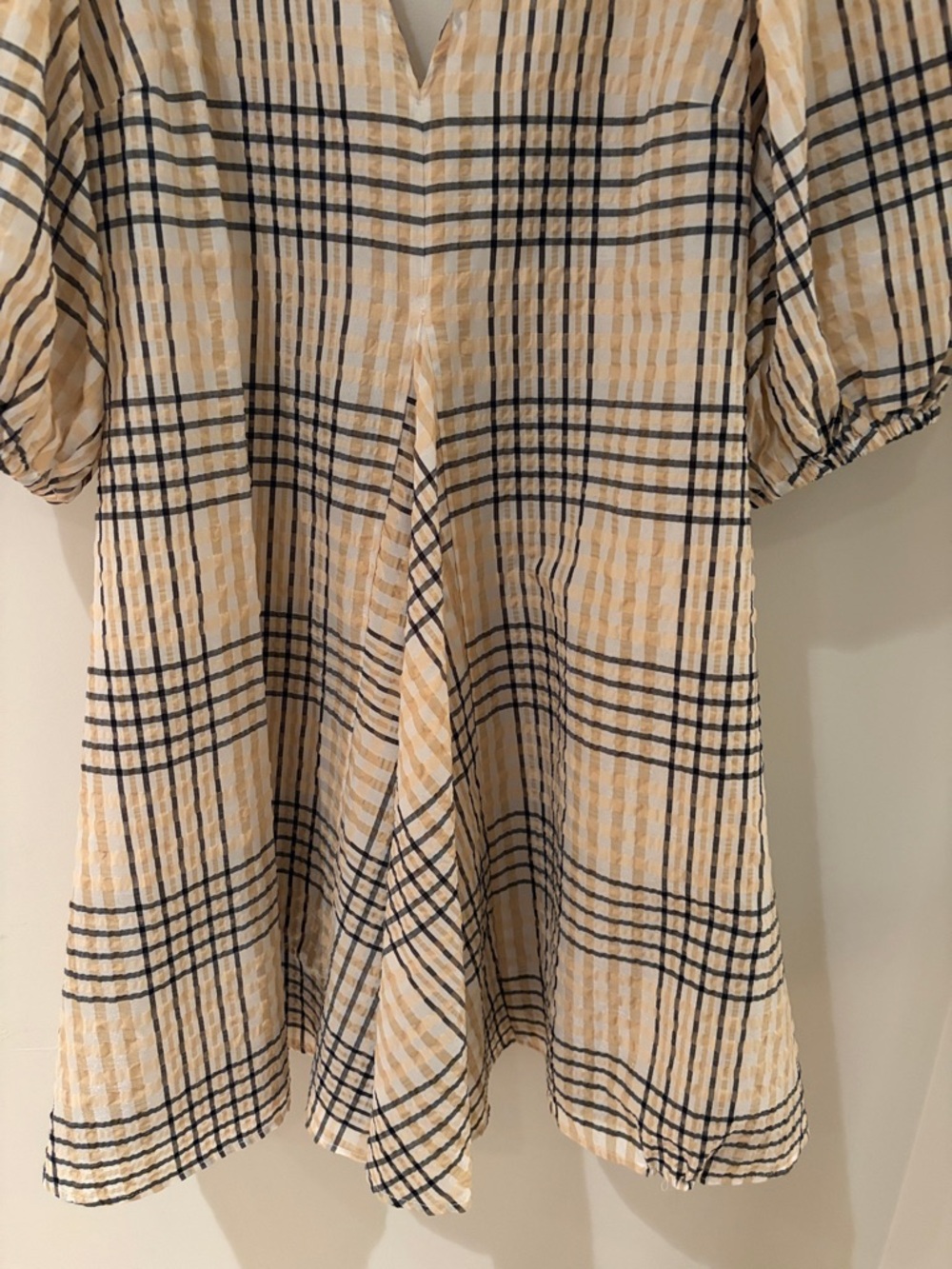 GANNI SEERSUCKER CHECK MINI DRESS IN IVORY SIZE EU 38. US 8 - Picture 8 of 12